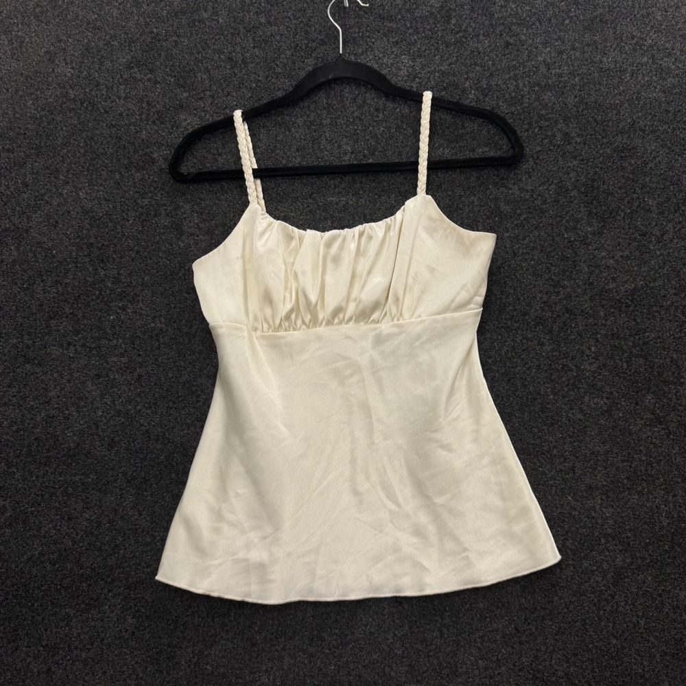 BCX Vintage Cream Satin Camisole Braided Straps Empire Waist Top Ivory Medium